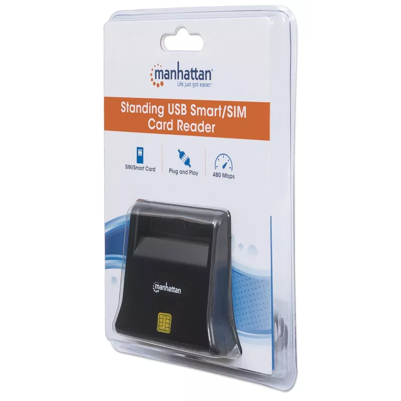 Manhattan 102025 leitor de cartões Smart/SIM USB-A, 480 Mbps (USB 2.0), de secretária, vertical
