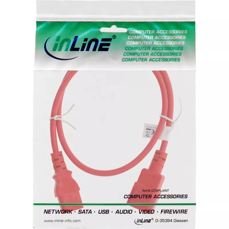 Extensão de cabo de alimentação InLine, C13 / C14, vermelho, 1 m