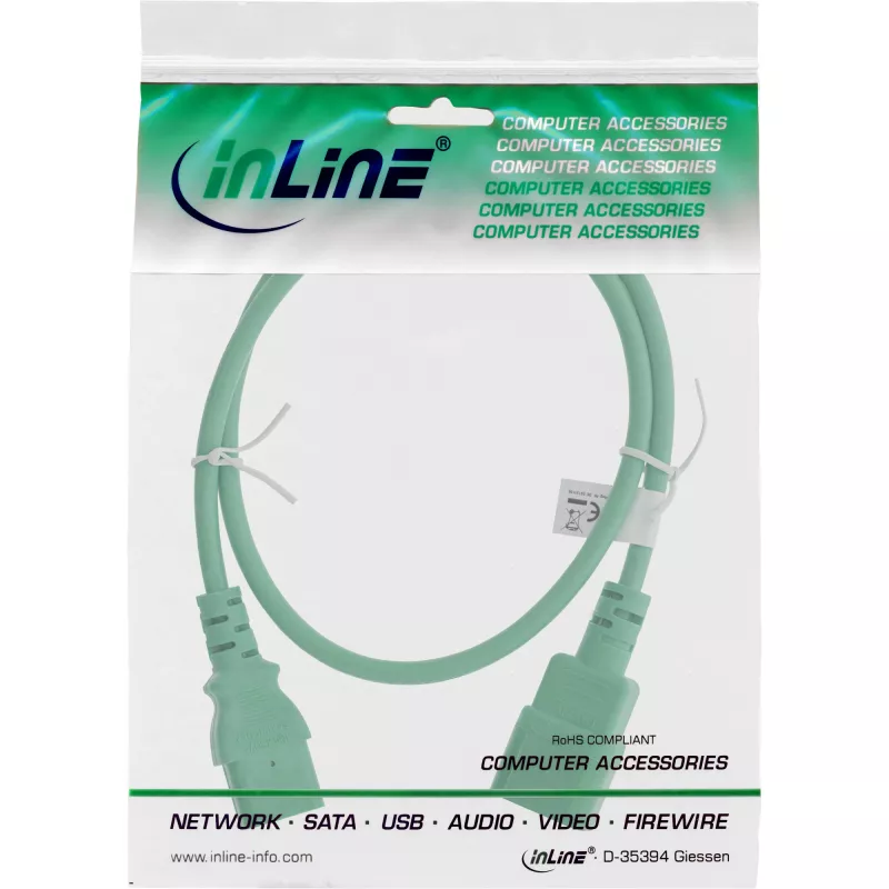 Extensão de cabo de alimentação InLine, C13 / C14, verde, 0,3 m