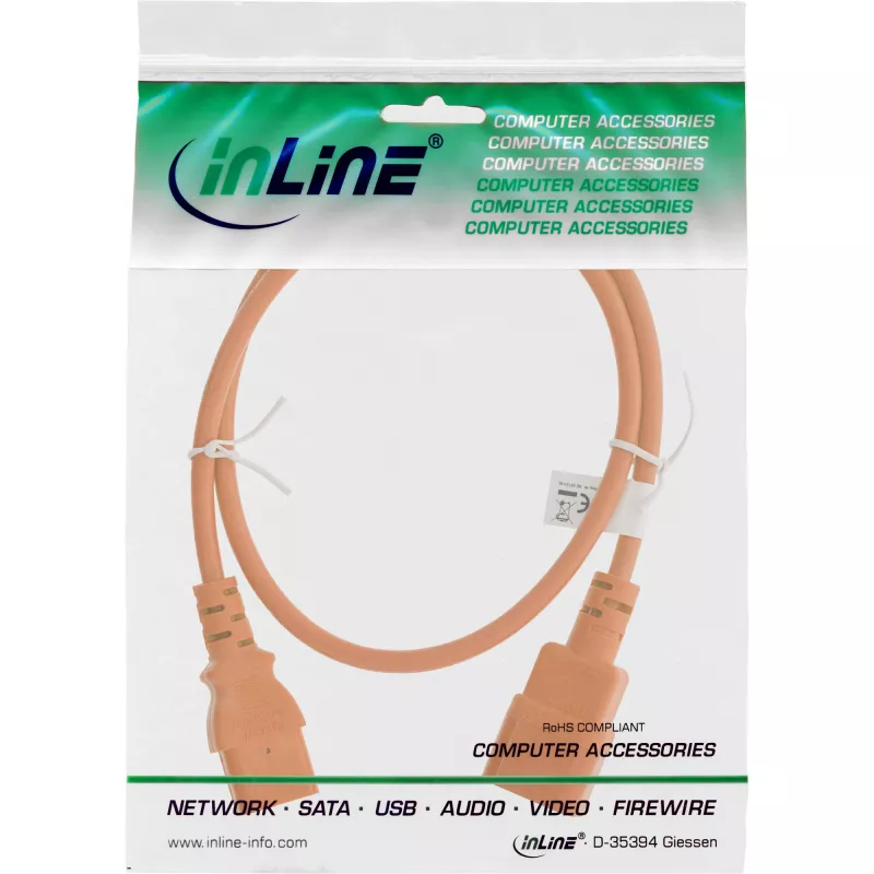 Extensão de cabo de alimentação InLine, C13 / C14, laranja, 1 m