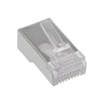 Ficha 8P8C RJ45 macho blindada para cabo redondo, InLine, pack de 10, prateado