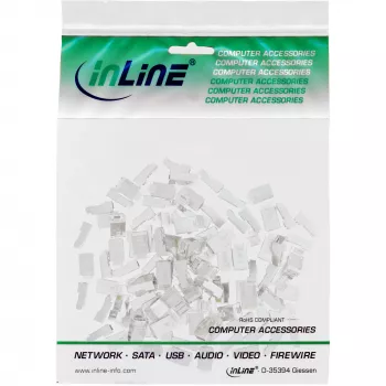 Ficha 8P8C RJ45 macho blindada para cabo redondo, InLine, pack de 10, prateado
