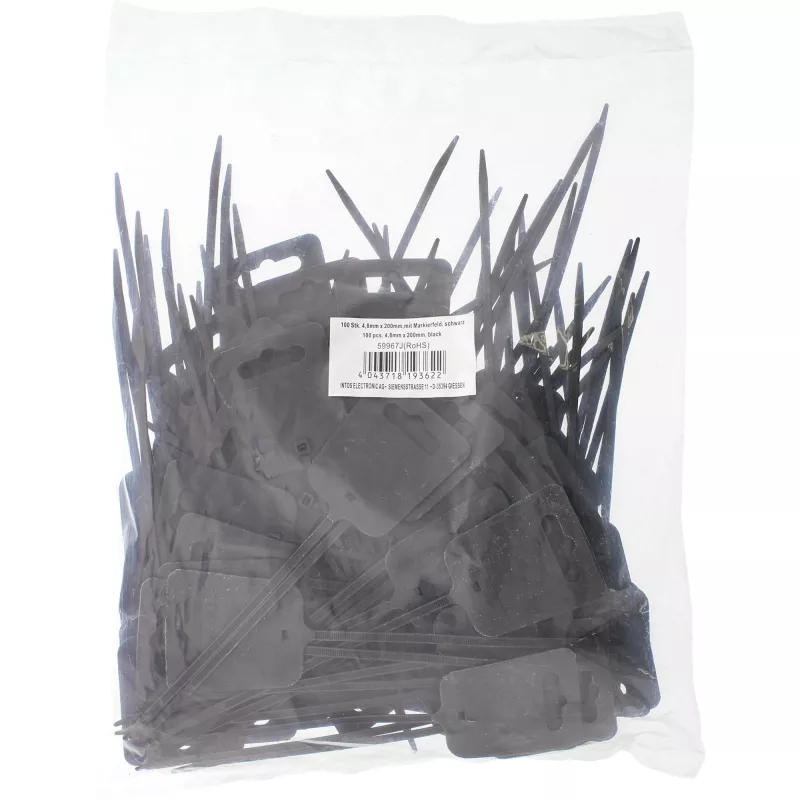 Abraçadeira de marcação de cabos InLine 200 mm x 5 mm, nylon, Eurohole, preto, 100 unid.