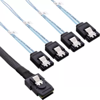Cabo SAS InLine, Mini SAS SFF8087 para 4x SATA, Crossover, OCF, 0,75 m