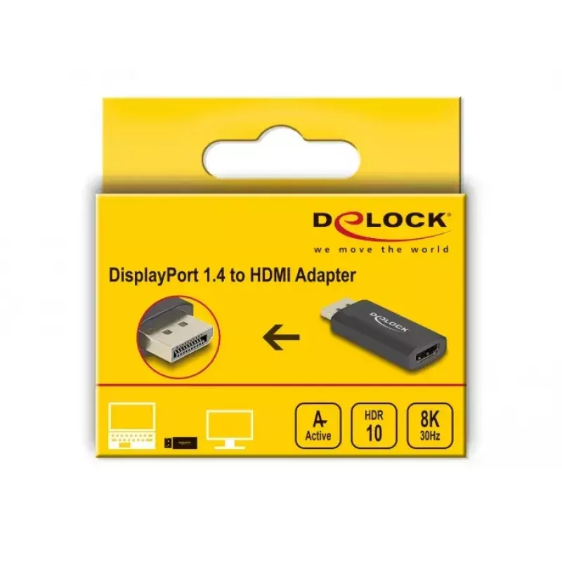 Adaptador ativo DisplayPort 1.4 para HDMI DeLOCK 8K HDR preto