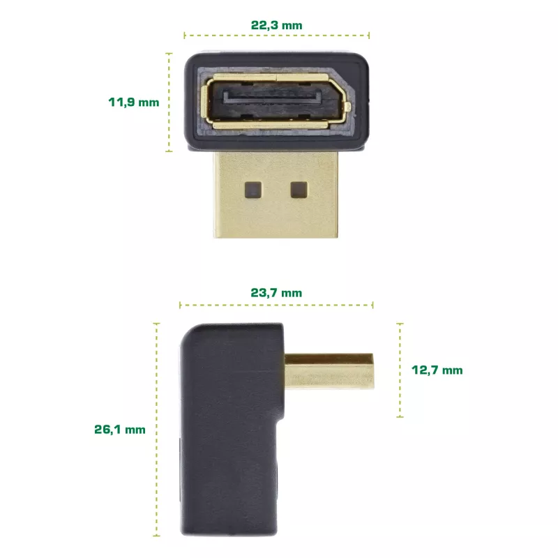 Adaptador DisplayPort InLine, ficha / conector fêmea DisplayPort, angulado para cima