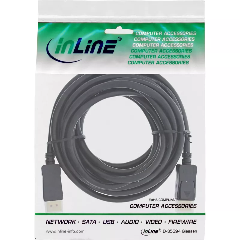 Cabo DisplayPort 1.4 ativo InLine 17207P 8K4K preto dourado 7,5 m