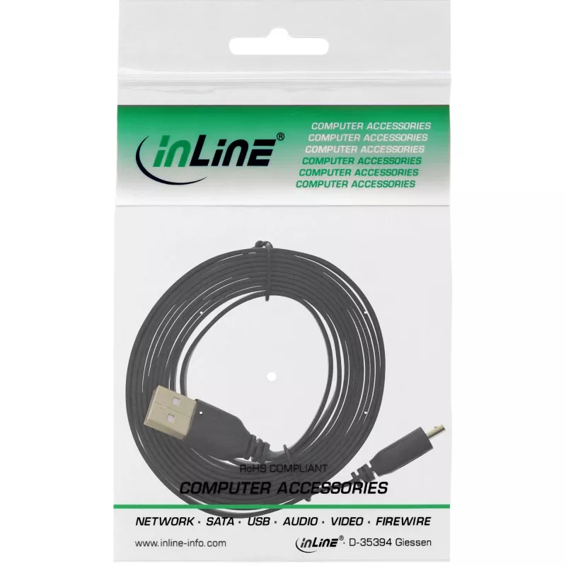 Cabo plano Micro-USB 2.0 InLine USB A / Micro-B, preto / dourado, 0,5 m