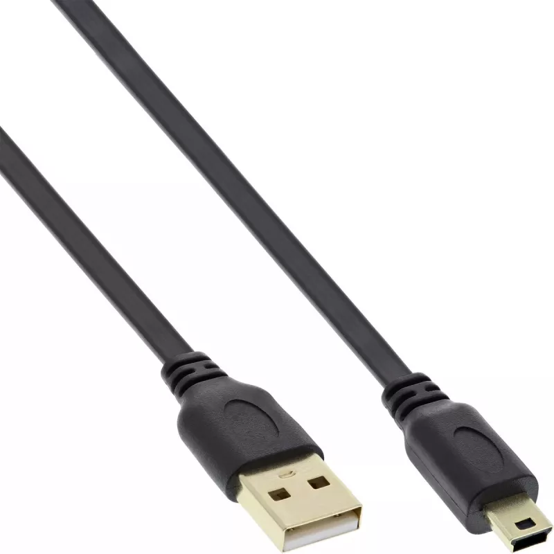 Cabo plano USB 2.0 InLine 31830F 3 m ficha Type-A ficha Mini-B 5 pinos preto/dourado