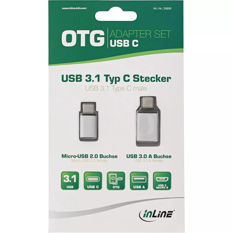 Conjunto de adaptadores USB-C InLine 35809 USB-C macho para Micro-USB fêmea USB3.0 A fêmea