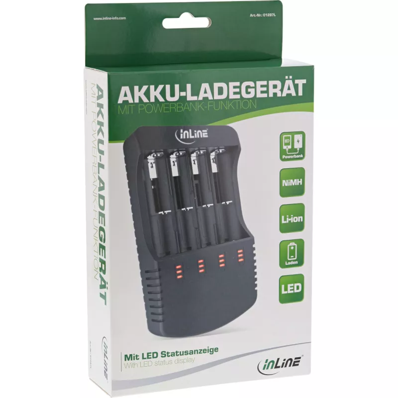 Carregador InLine para baterias de lítio e NiCd+NiMH, 1 unid.