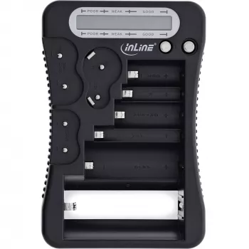 Testador de pilhas InLine 01285 com visor LCD para pilhas redondas e de botão