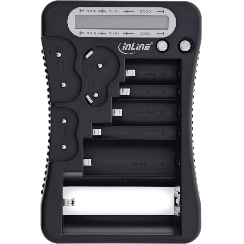 Testador de pilhas InLine 01285 com visor LCD para pilhas redondas e de botão