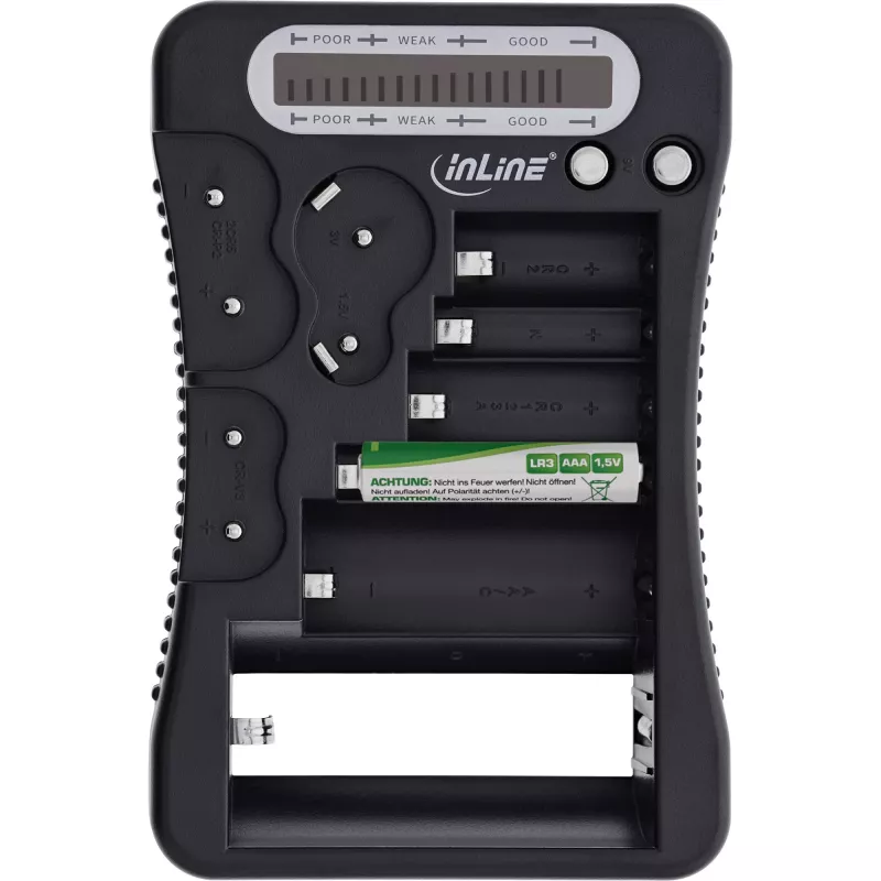 Testador de pilhas InLine 01285 com visor LCD para pilhas redondas e de botão