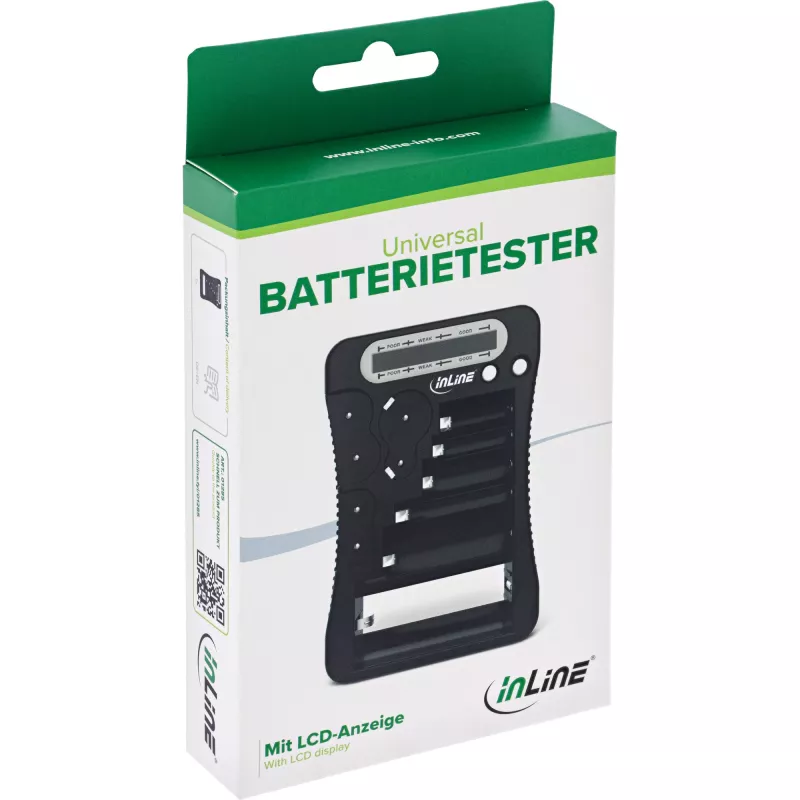 Testador de pilhas InLine 01285 com visor LCD para pilhas redondas e de botão