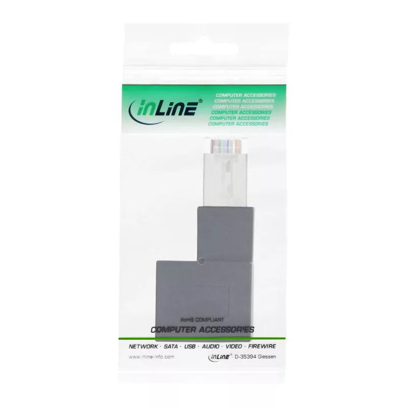 Adaptador de cabo de rede Cat.6A InLine, RJ45 macho / fêmea, ângulo de 90° para a direita
