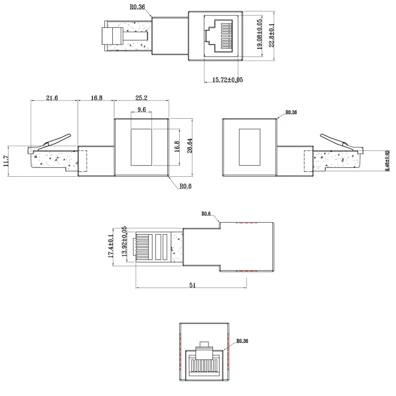 Adaptador de cabo de rede Cat.6A InLine, RJ45 macho / fêmea, ângulo de 90° para cima