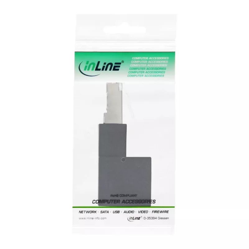 Adaptador de cabo de rede Cat.6A InLine, RJ45 macho / fêmea, ângulo de 90° para cima