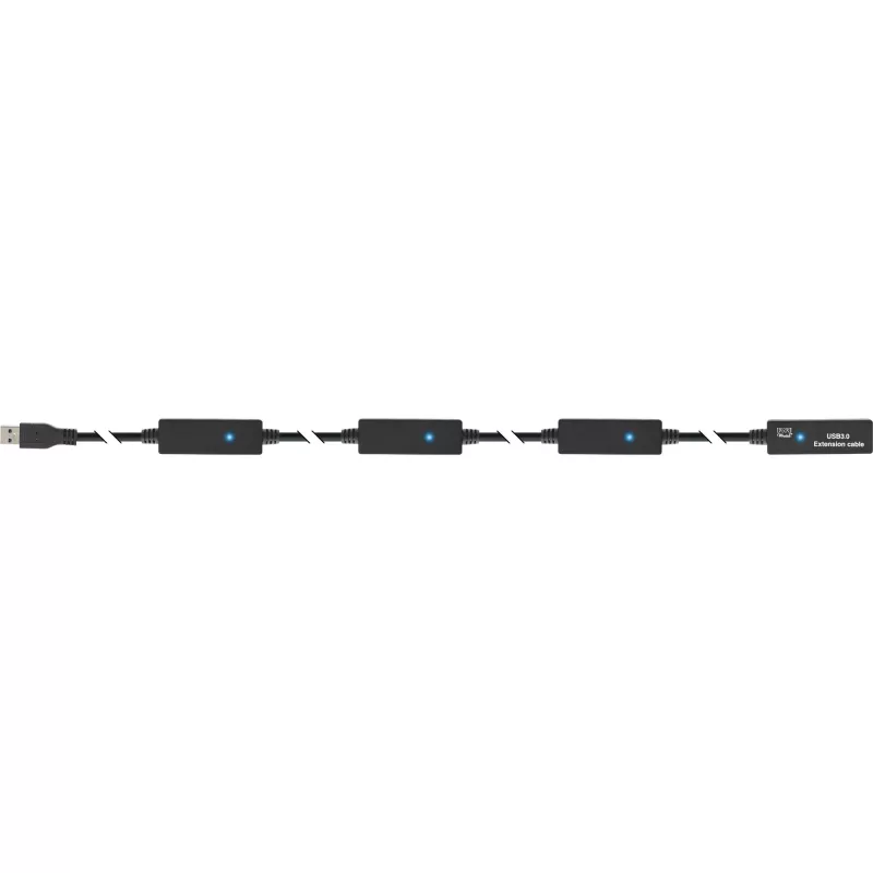 Cabo repetidor ativo USB3.2 Gen.1 InLine Type-A macho / fêmea, preto, 20 m