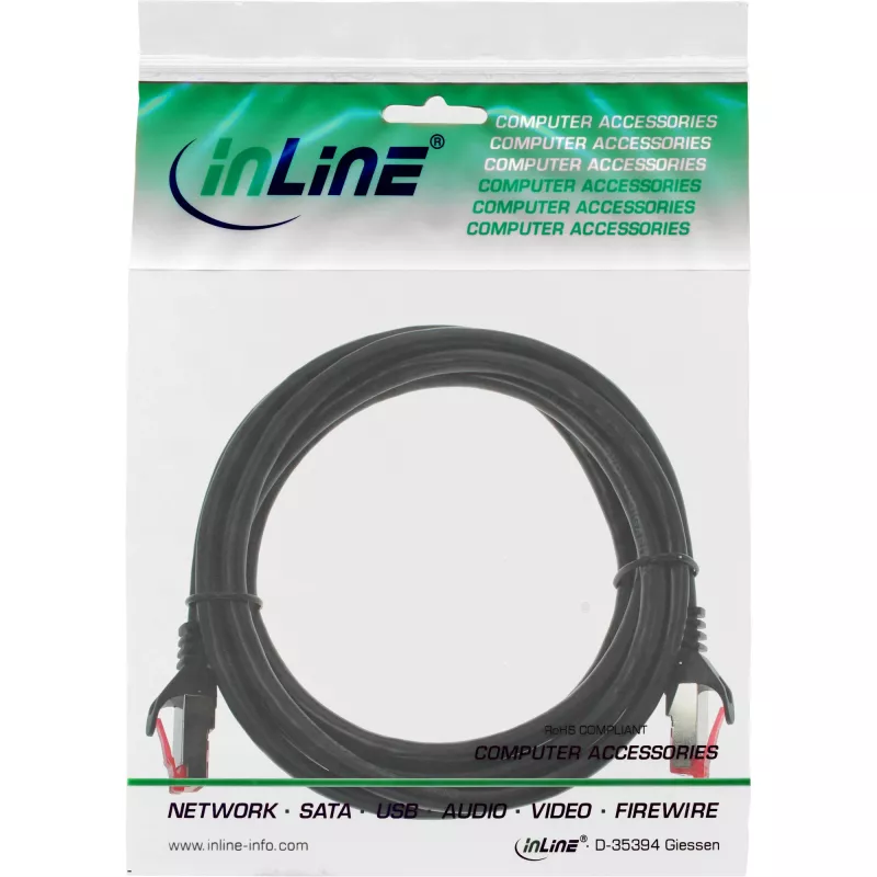 InLine cabo de patch S/FTP PiMF Cat.6 250MHz cobre isento de halogéneos preto 1m