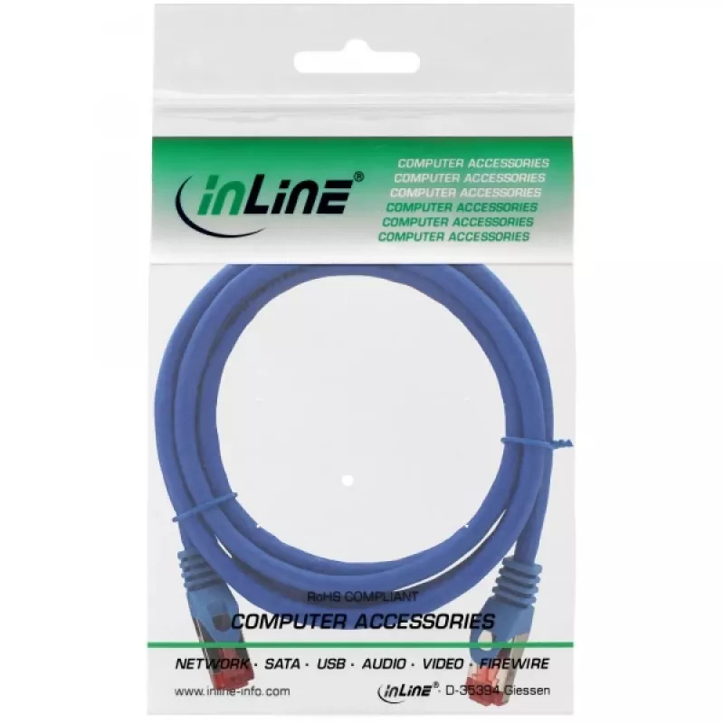 Cabo de rede InLine S/FTP PiMF Cat.6 250M Hz cobre isento de halogéneos azul 1,5m