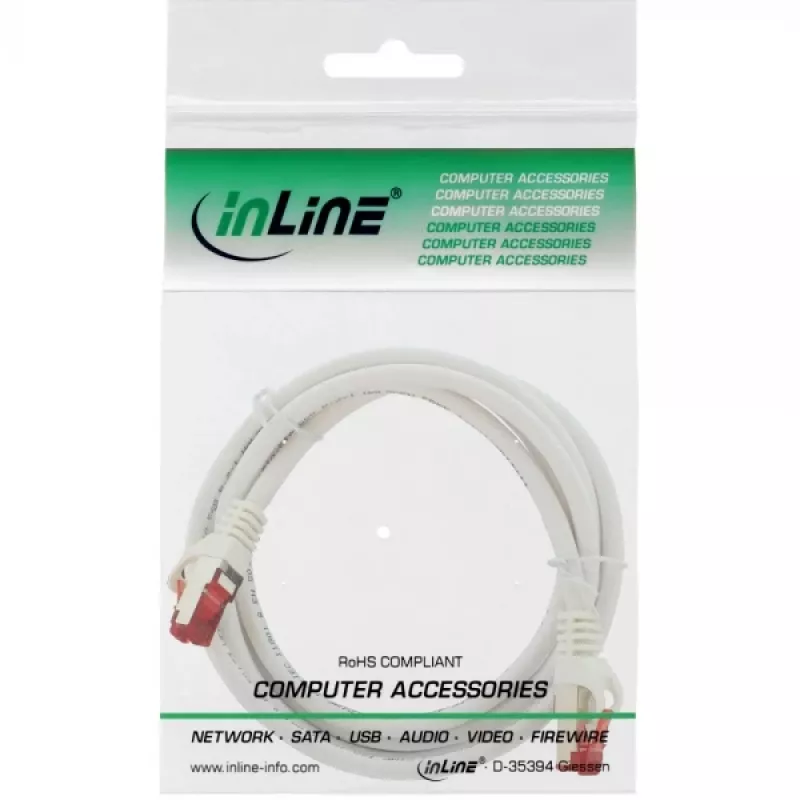 Cabo de rede InLine S/FTP PiMF Cat.6 250M Hz cobre isento de halogéneos branco 2m
