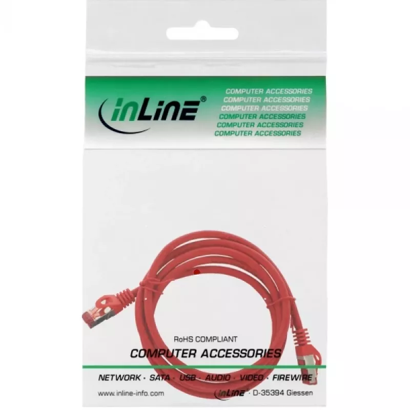 Cabo de rede InLine S/FTP PiMF Cat.6 250M Hz cobre isento de halogéneos vermelho 2m