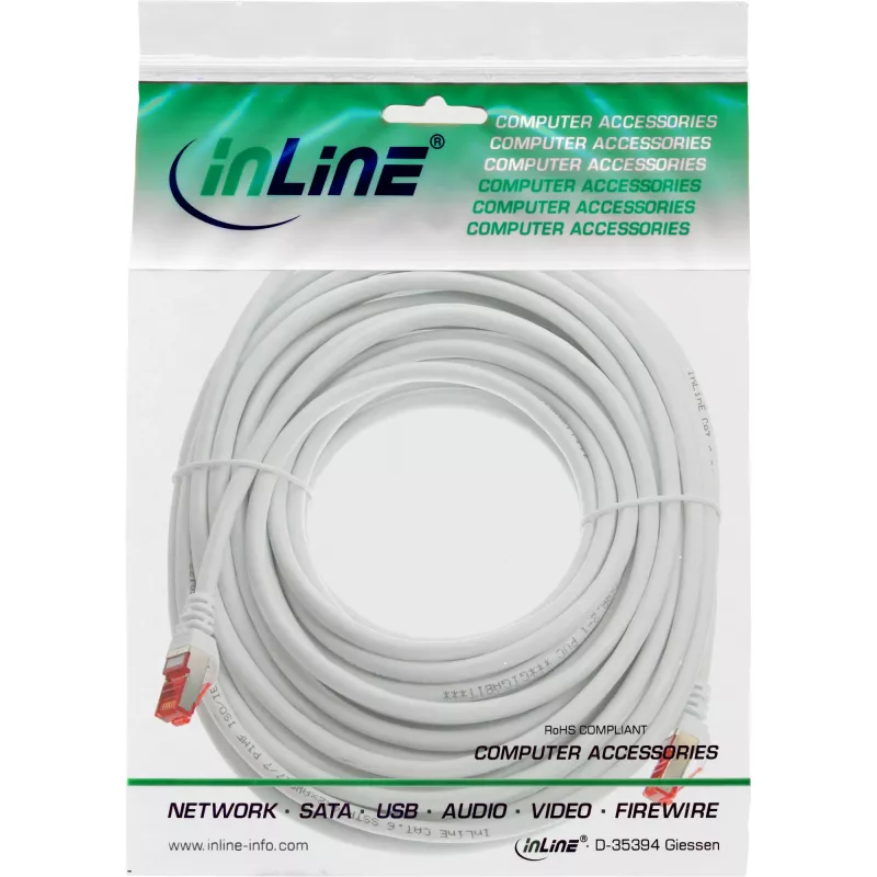 Cabo de rede InLine S/FTP PiMF Cat.6 250M Hz cobre isento de halogéneos branco 5m