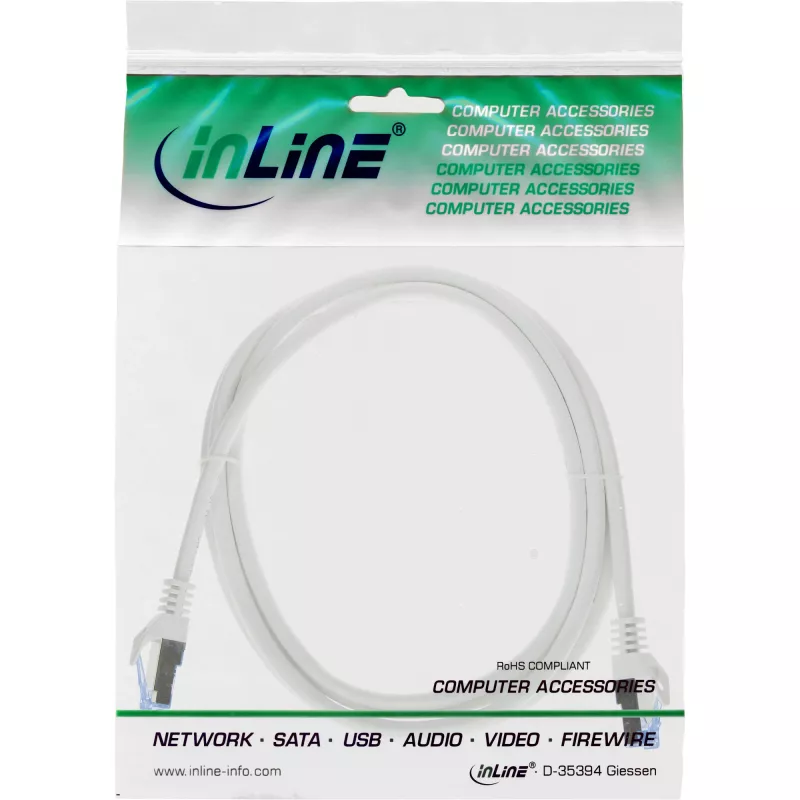 Cabo de rede InLine, Cat.6A, S/FTP, TPE flexível, branco, 1,5 m