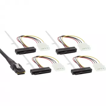 Cabo SAS InLine, Mini SAS SFF-8087/4x SAS SFF-8482+alimentação, disco SAS para controlador 0,75 m