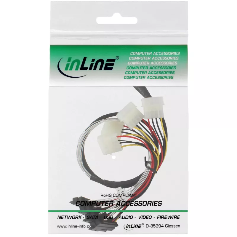 Cabo SAS InLine, Mini SAS SFF-8087/4x SAS SFF-8482+alimentação, disco SAS para controlador 0,75 m