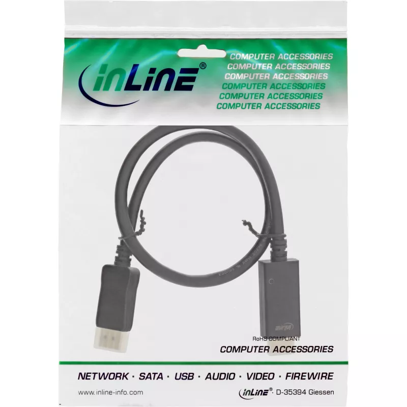Cabo conversor DisplayPort para HDMI InLine 17187I 4K/60Hz preto 0,3 m