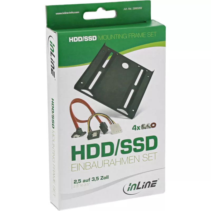 Conjunto de moldura de montagem HDD/SSD InLine com cabo SATA e de alimentação, angular, incl. parafusos