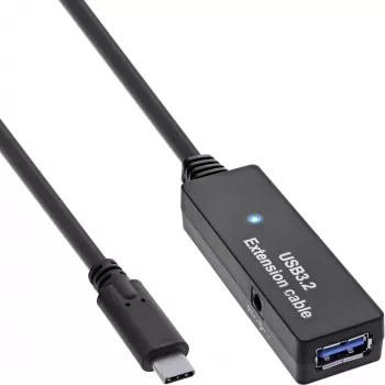 Extensão ativa USB 3.2 Gen.1 InLine, ficha USB-C para conector fêmea USB-A, 5 m