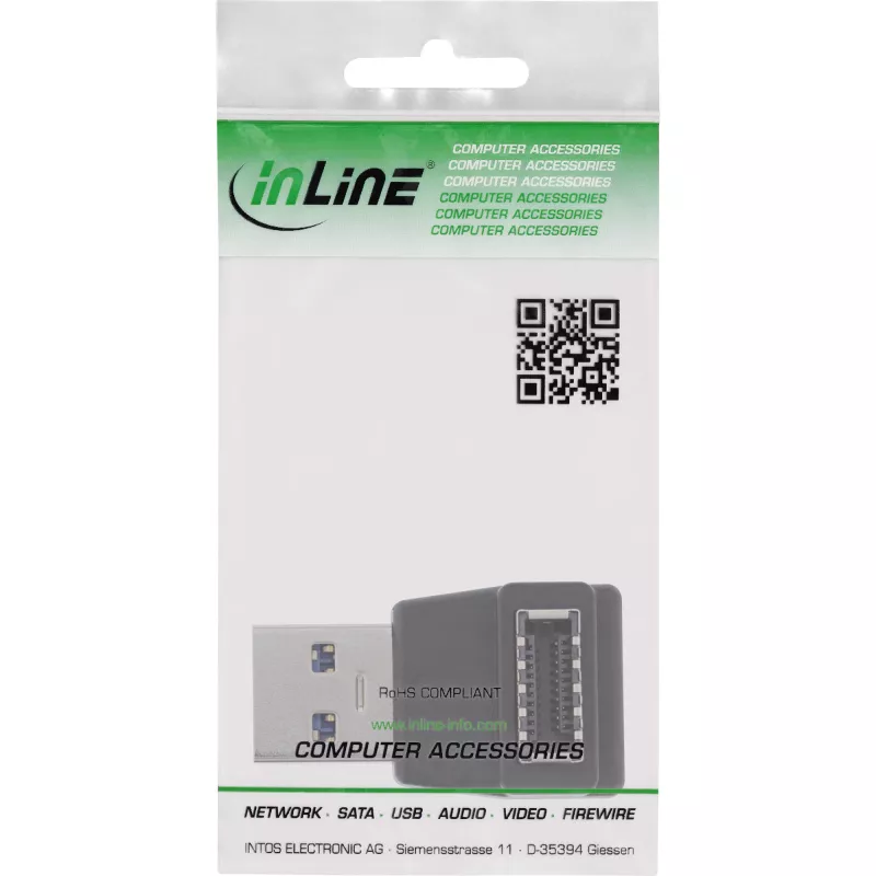 Adaptador USB 3.2 InLine, ficha USB-A para conector fêmea interno USB-E de painel frontal