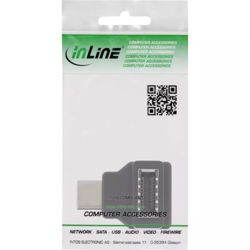 Adaptador USB 3.2 InLine, ficha USB-C para conector fêmea interno USB-E de painel frontal