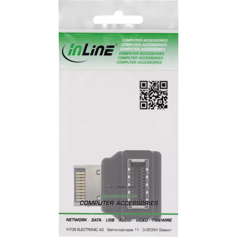 Adaptador USB 3.2 interno InLine, ficha de painel frontal USB-E para conector fêmea USB-E 90°