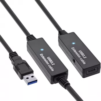 Extensão ativa USB 3.2 Gen.1 InLine, ficha USB-A para conector fêmea USB-C, 10 m