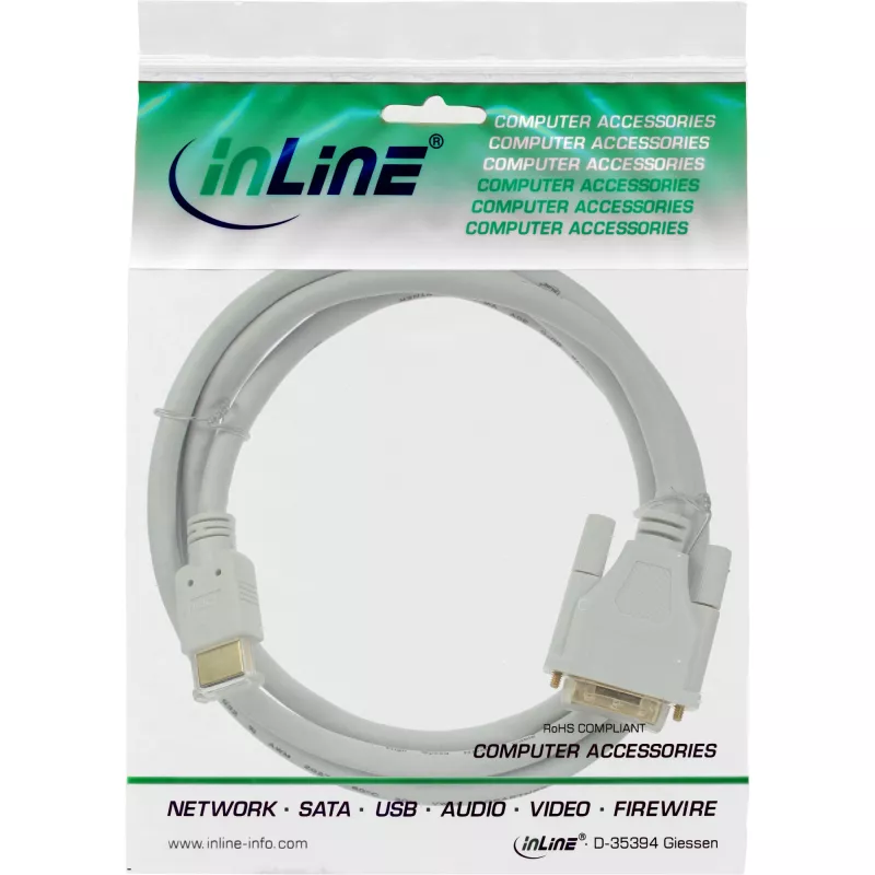 Cabo HDMI para DVI InLine ficha / ficha 18+1 branco dourado 5m