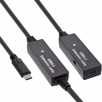 Extensão ativa USB 3.2 Gen.1 InLine, ficha USB-C para conector fêmea USB-C, 15 m
