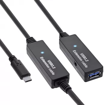 Extensão ativa USB 3.2 Gen.1 InLine, ficha USB-C para conector fêmea USB-A, 15 m