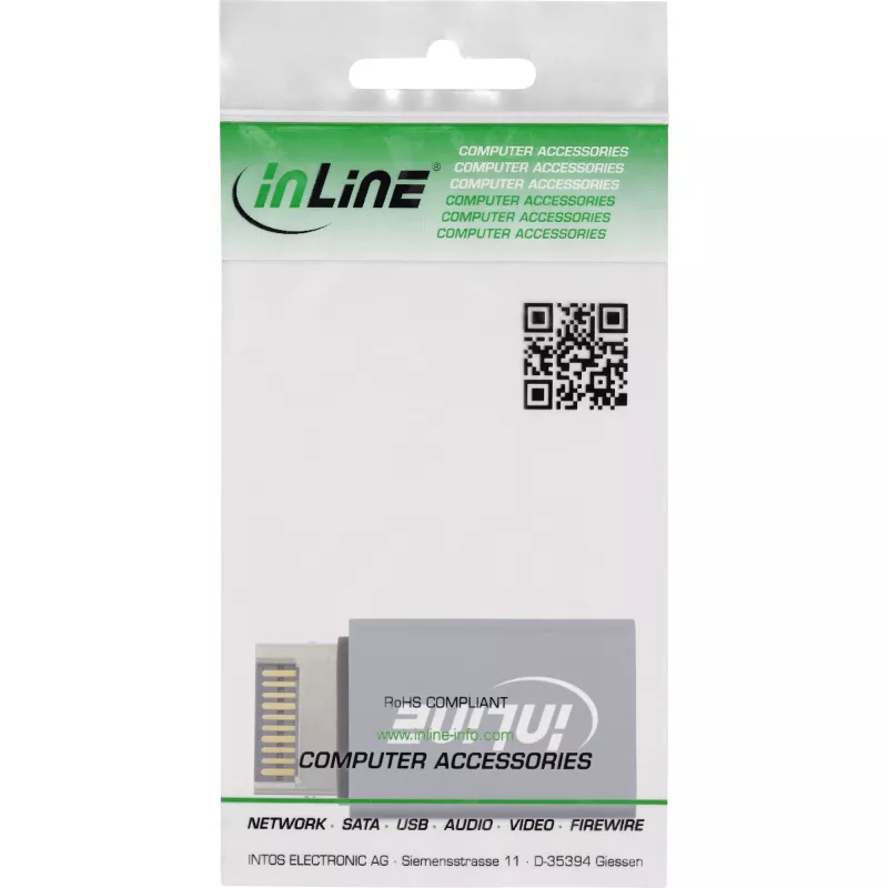 Adaptador USB 3.2 InLine, ficha interna USB-E de painel frontal para conector fêmea USB-A