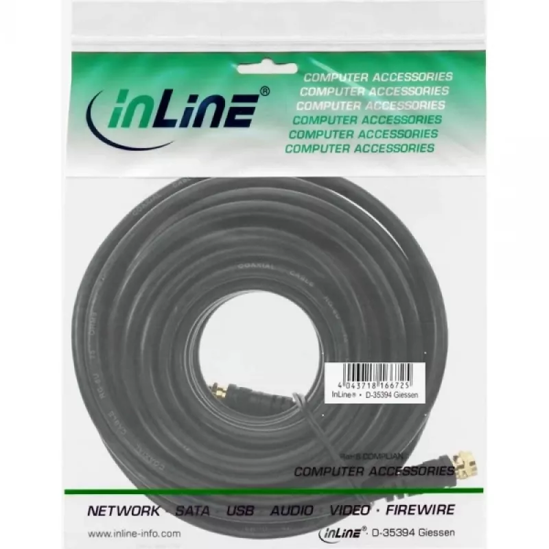 Cabo SAT Premium InLine 69315P 15m com blindagem dupla 2x ficha F preto