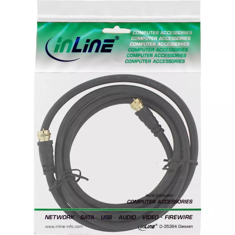Cabo SAT Premium InLine 69310P 10m com blindagem dupla 2x ficha F preto