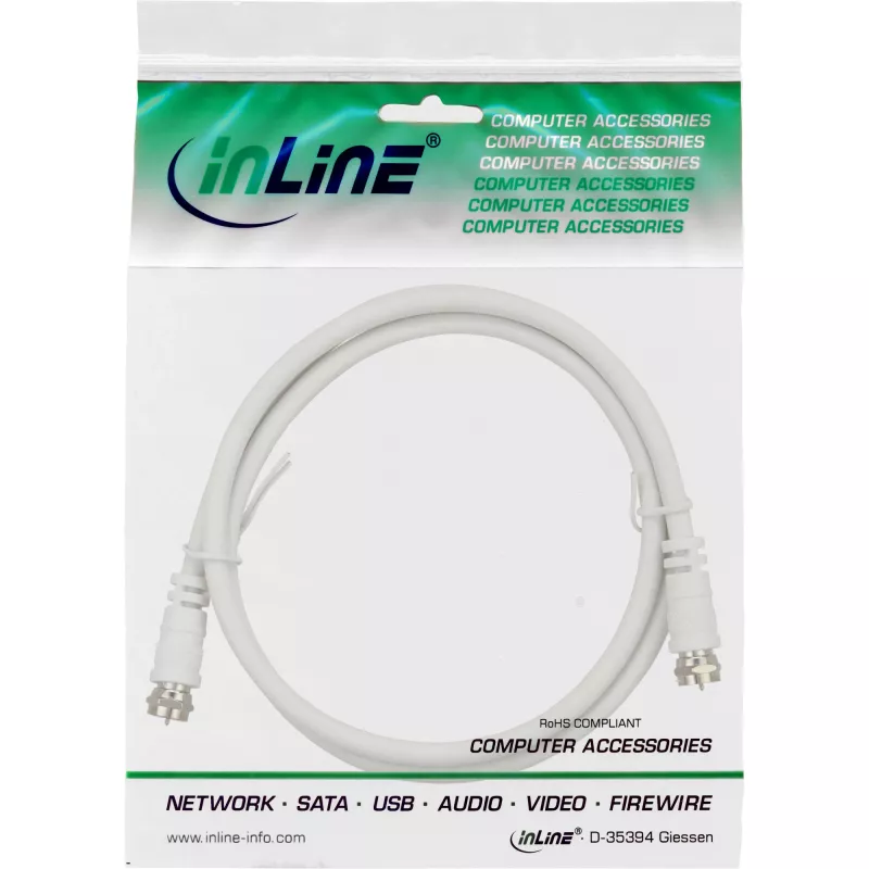 Cabo SAT InLine com blindagem dupla Ultra-Low-Loss 2x ficha F >75 dB branco 10 m