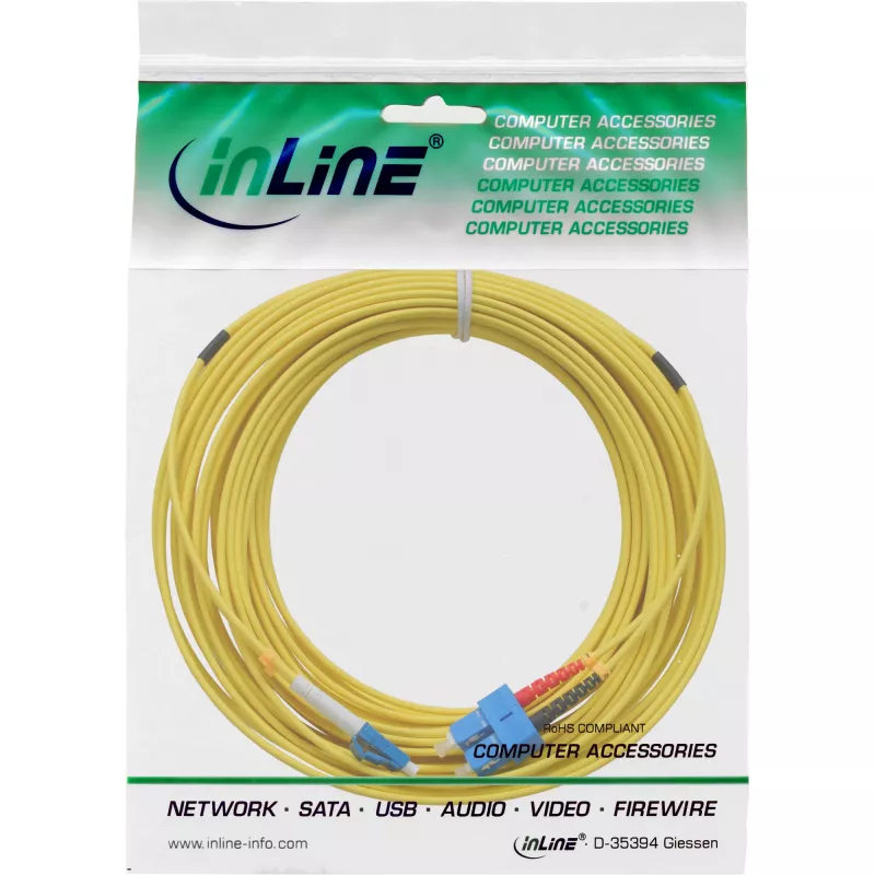 Cabo de fibra ótica duplex InLine, LC/SC, 9/125µm, OS2, 5m