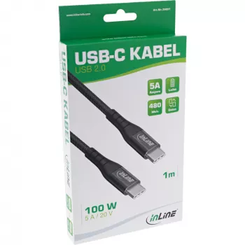 Cabo USB 2.0 InLine, ficha/ficha USB-C, cabo de carregamento rápido 100W, 2m