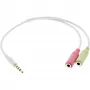 Cabo adaptador de áudio para headset InLine 3,5 mm ficha 4 polos / 2x 3,5 mm, branco, 0,15 m