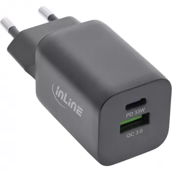 Fonte de alimentação USB InLine, carregador, USB-A + USB Type-C, 33W, PD + QC