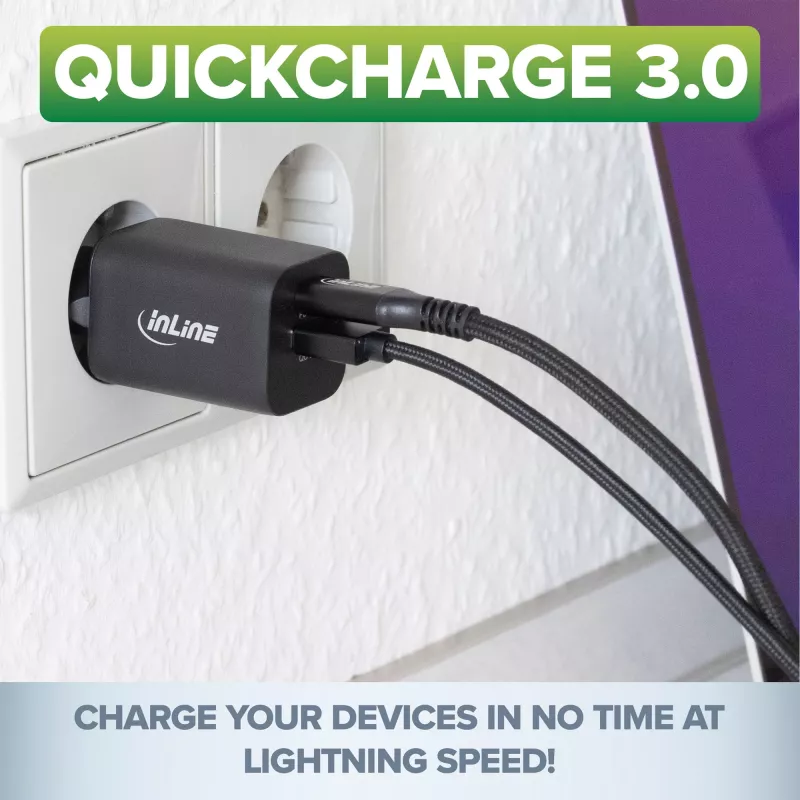 Fonte de alimentação USB InLine, carregador, USB-A + USB Type-C, 33W, PD + QC